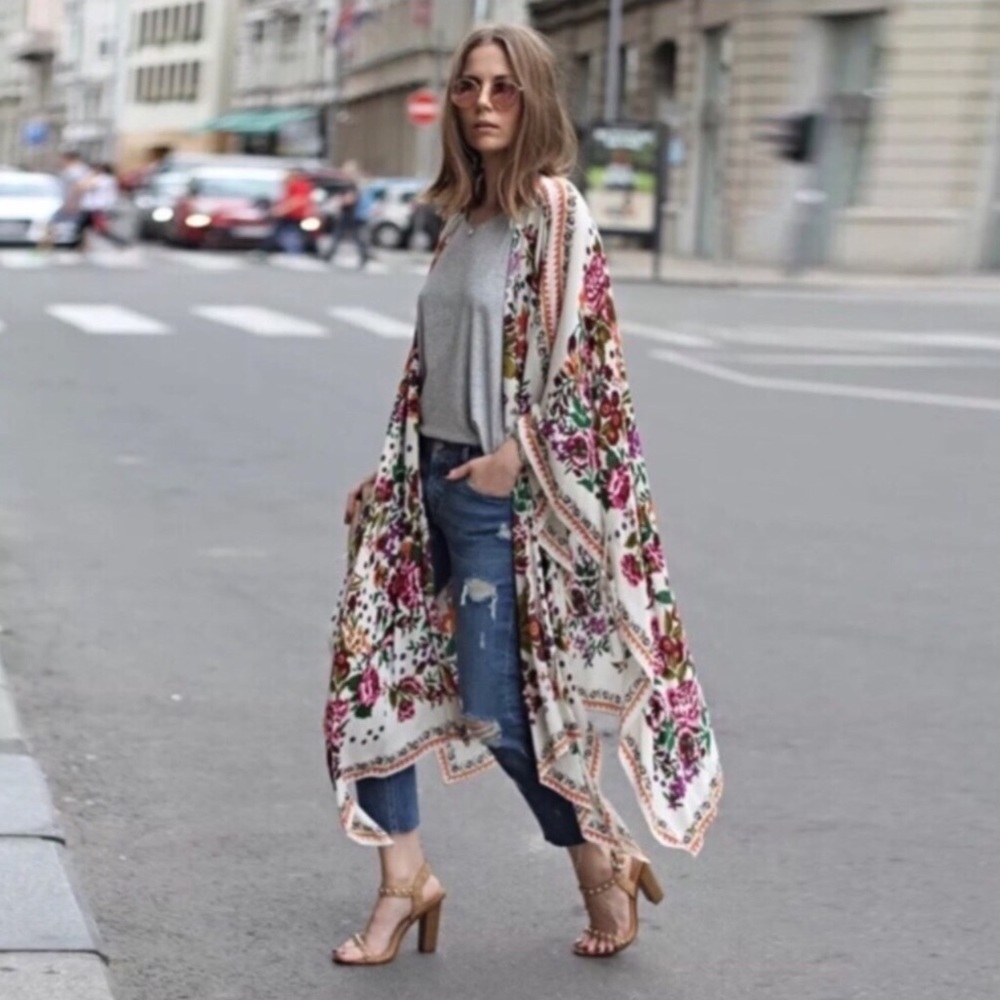 Sheer bohemian coverup open cardigan shawl | OS